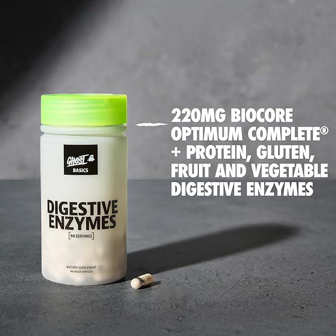 GHOST Basics Digestive Enzymes Supplement for Men &amp Women - Multi-Enzymes Probiotics &amp Prebiotics for Supporting Digestion &amp Gut Health - Vegan Friendly - 90 Veggie Capsules