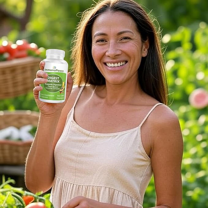 Digest Matrix with 18 All-Natural Enzymes. Breakdown Carbs Protein Fiber &amp Lactose Bloating Relief Aids Digestion Comfort. Non-GMO Vegetarian 60 Capsules