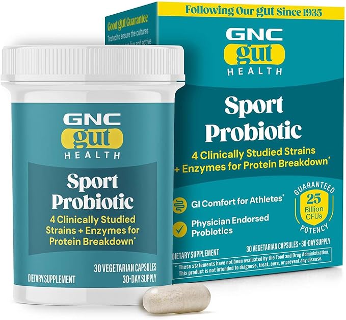 GNC Sport Probiotic 25 Billion CFU Clinically Studied Strains and Enzymes GI Comfort for Athletics 30 Capsules