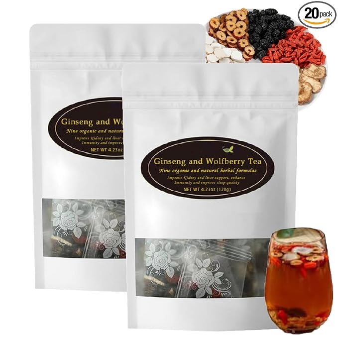 Guluxly Ginseng and Wolfberry Tea Chinese Kidney Herbal Tea (2 Packs of 10 Teabags)