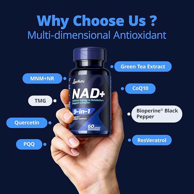 NAD+ Supplements for Women NMN+NR Super Absorption with BioPerine - Resveratrol - TMG - Green Tea - CoQ10 - Quercetin - PQQ Deep Antioxidant Helps Promote Healthy Aging 60 Capsules