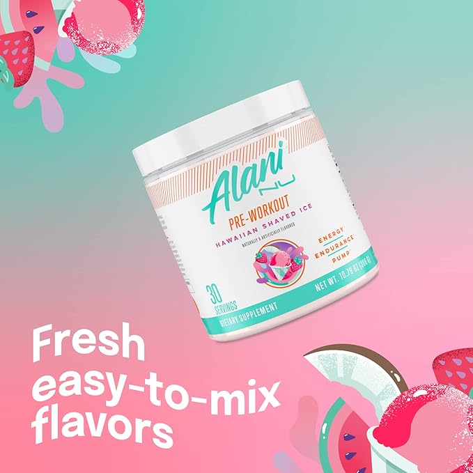 Alani Nu Pre Workout Powder Hawaiian Shaved ICE Amino Energy Boost Endurance Supplement Sugar Free 200mg Caffeine L-Theanine Beta-Alanine L-Citrulline 30 Servings