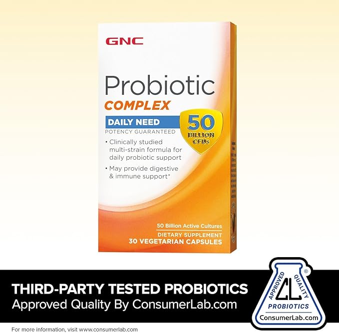 GNC Probiotic Complex Daily Need with 50 Billion CFUs | Clinically Studied Multi-Strain Supports Digestive and Immune Health Vegetarian | 30 Capsules