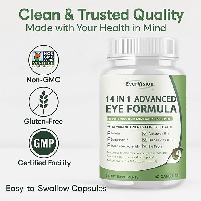 14 in 1 Advanced Eye Formula – Eye Vitamin and Mineral Supplement with Lutein Zeaxanthin Zinc &amp Bilberry Extract – Vision &amp Focus Support (1)