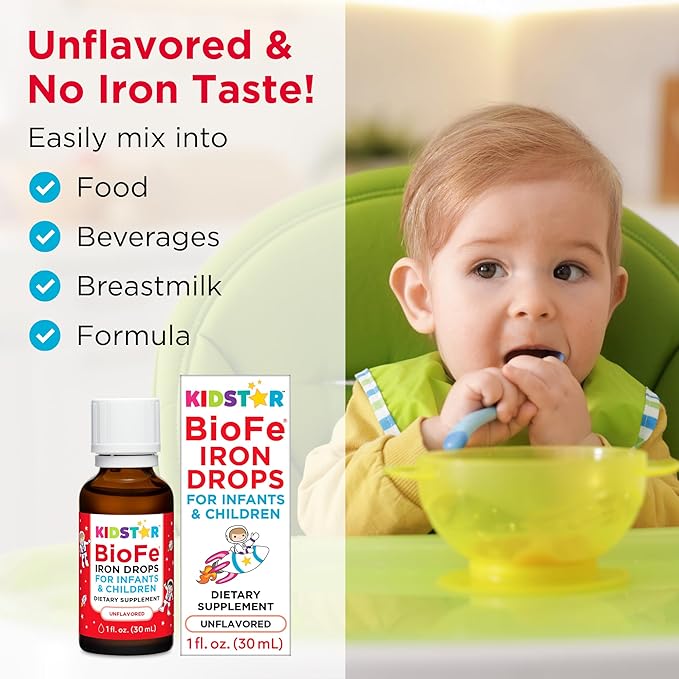 BioFe Pure Iron Drops Unflavored for Infants and Children 1 Fl. Oz. 10mg Elemental Iron Micronized and Microencapsulated Iron
