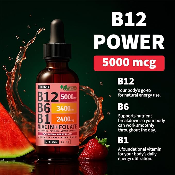 (2 Pack) Vitamin B12 and B6 Liquid Drops B12 Sublingual Vitamin B Complex - B 12 Vitamin 5000mcg - B12 Methylcobalamin for Energy Brain Heart Support with 27200 mcg Watermelon Berry 80 Servings