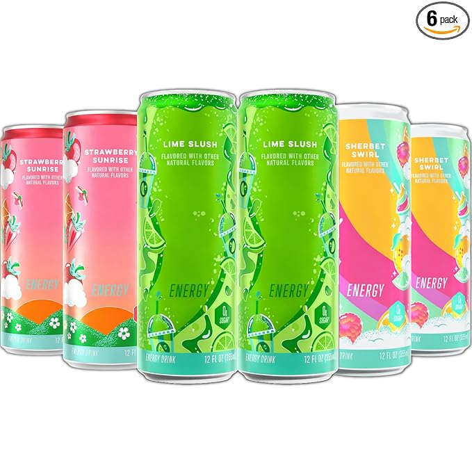New Alani Energy Drinks Lime Slush Strawberry Sunrise Sherbet Swirl Variety Pack Sugar-Free Low-Calorie Energy Boost Drink 12 fl oz (Pack of 6) Repackaged By * Shadow Hunter*