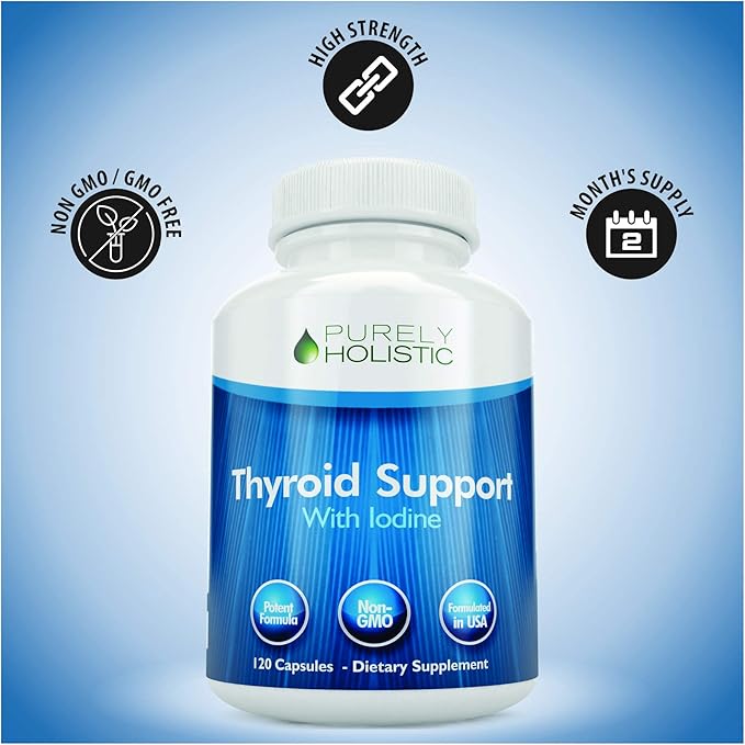 Thyroid Support Supplement with Iodine - 120 Capsules - 2 Month Supply - with L-Tyrosine B12 Magnesium Ashwagandha Kelp &amp More - Formulated for Women - Non GMO