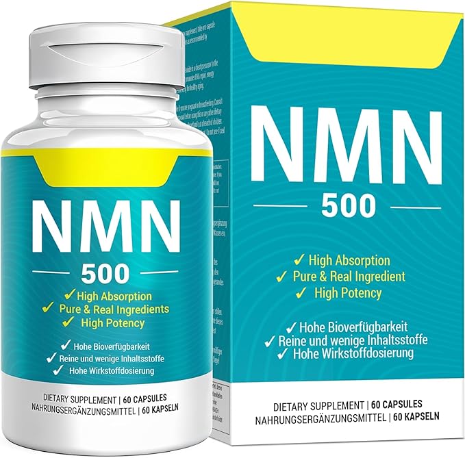 Vegan NMN Supplement 500mg Higher Absorption - 99% Pure NMN (Nicotinamide Mononucleotide)for NAD+ Cellular Energy Immune Muscle Anti-Aging &amp Longevity Stabilized NMN - 60 Capsules (60 Days Sup