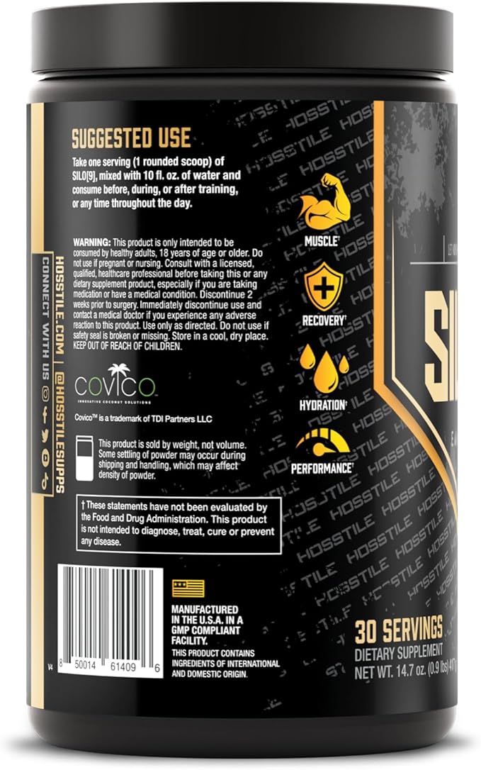HOSSTILE SILO[9] EAA + Hydration Powder – Essential Amino Acids with Electrolytes EAA BCAA Intra Workout Powder &amp Post Workout Recovery Orange Pineapple 30 Servings