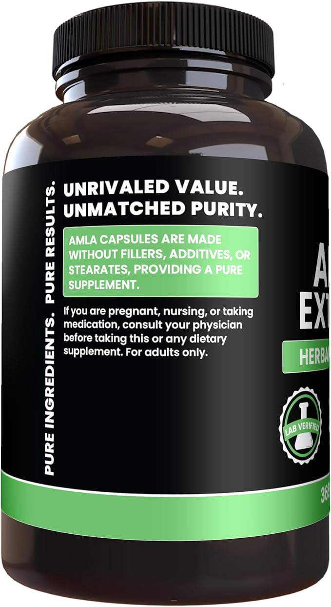 PURE ORIGINAL INGREDIENTS Amla Extract (365 Capsules) No Magnesium Or Rice Fillers Always Pure Lab Verified