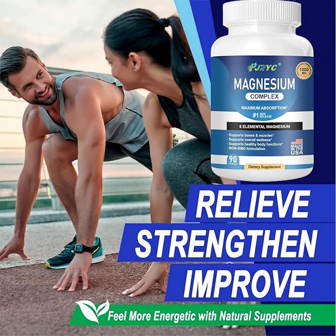 Magnesium Complex Supplement - 1000mg with 8 Magnesium Forms: Glycinate Citrate Malate Taurate &amp Orotate - Supports Muscle Function Bone Strength &amp Relaxation - Vegan Non-GMO - 180 Capsul