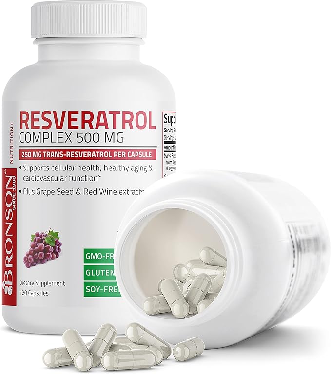 Bronson Resveratrol 500 Complex Standardized Trans-Resveratrol + Grape Seed &amp Red Wine Extract 120 Capsules