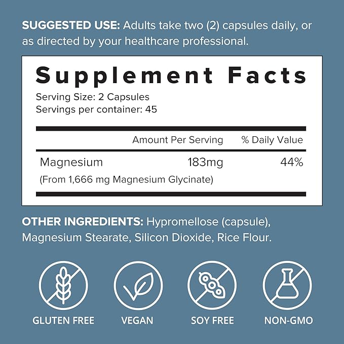 SFH Magnesium Glycinate Capsules 183mg | Chelated Magnesium Bisglycinate Supplement for Sleep Relaxation &amp Muscle Recovery | High Absorption | Gentle on Stomach | 90 Capsules (45-Day Supply)
