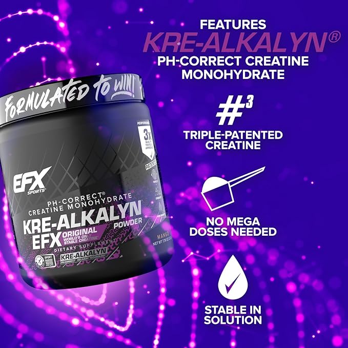 EFX Sports Kre-Alkalyn EFX Powder | pH Correct Creatine Monohydrate Powder Supplement | Strength Muscle Growth &amp Performance | 110 Servings (Mango)