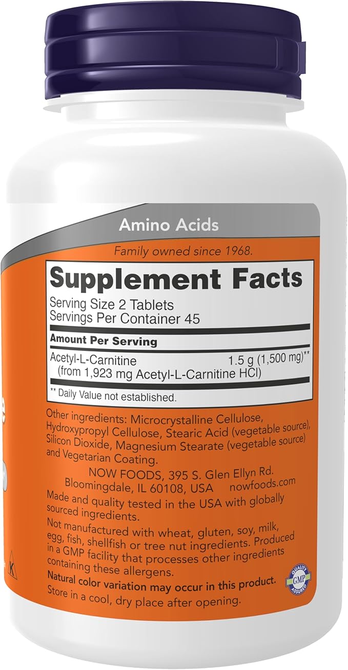 NOW Foods Supplements Acetyl-L-Carnitine 750 mg Amino Acid Brain And Nerve Cell Function* 90 Tablets