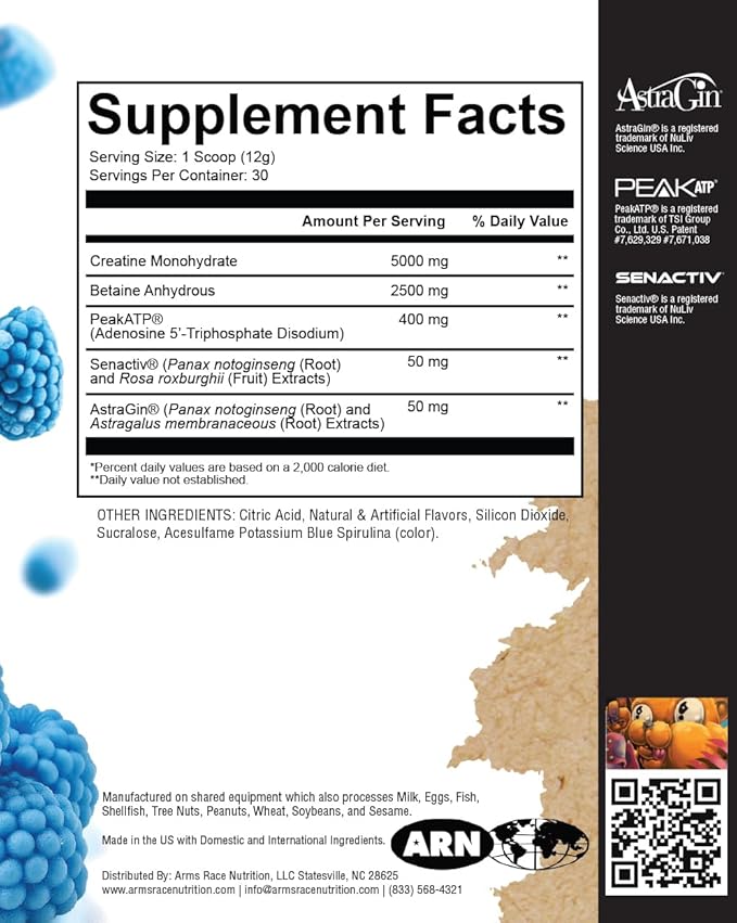 Arms Race Nutrition | ARN | Vigor Advanced Creatine Formula (30 Servings Sour Blue Razz)