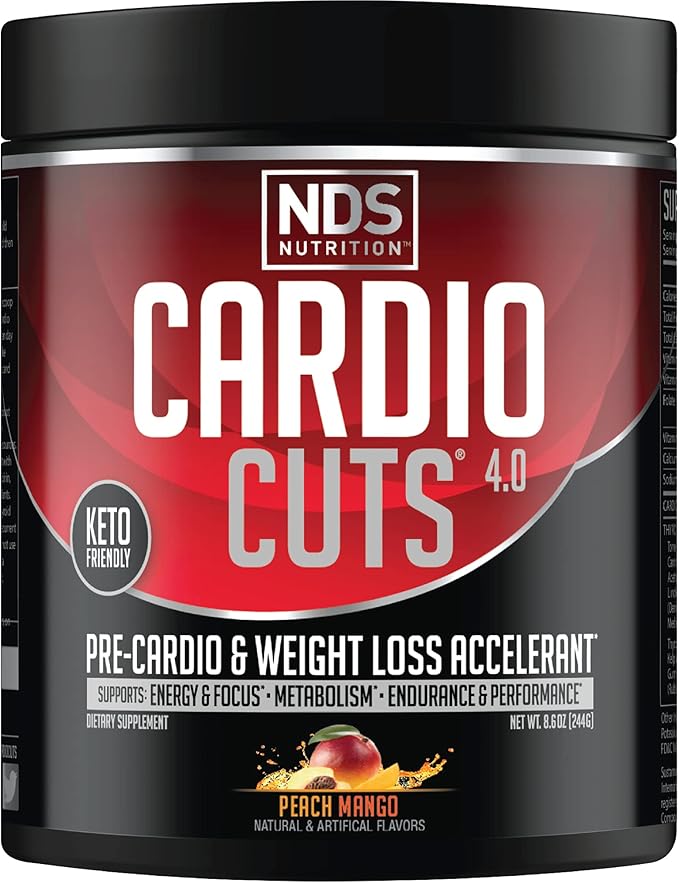 Cardio Cuts NDS Nutrition 4.0 Pre Workout Supplement - Advanced Weight Loss and Pre Cardio Formula with L-Carnitine CLA MCTs L-Glutamine and Safflower Oil - Peach Mango (40 Servings)