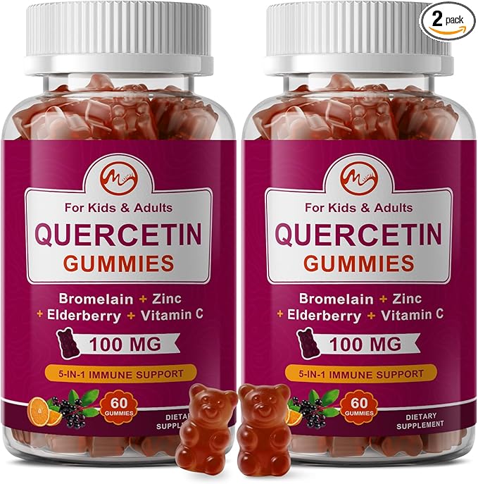 M inch (2 Pack) Quercetin Gummies with Bromelain Elderberry Zinc and Vitamin C - Chewable Quercetin 100mg Supplement for Immunity Allergy Aging Support - Vegan Gummies for Adult &amp Kid