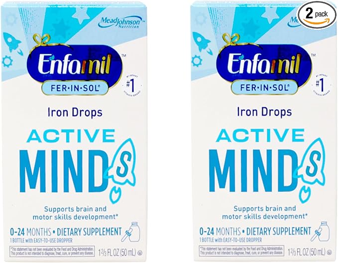 Enfamil Fer-In-Sol Iron Supplement Drops for Infants &amp Toddlers Supports Brain Development 50 mL Dropper Bottle Pack of 2