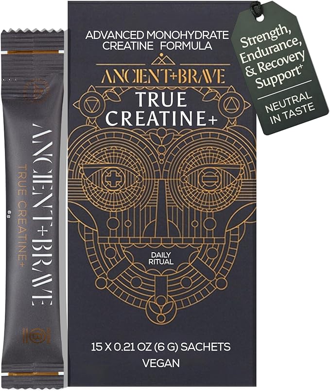 Ancient + Brave True Creatine+ Packets 15 x 6g Monohydrate Creatine Supplement with Taurine Magnesium and Vitamin D Supplement Womens Creatine Powder for Energy and Performance