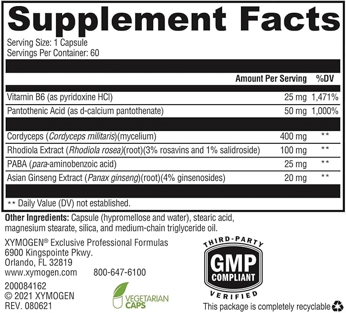 XYMOGEN Adrenal Essence - Adrenal Support Supplement for Healthy Energy Levels &amp Immune Function* - Non-GMO Gluten-Free Dairy Free - 60 Capsules
