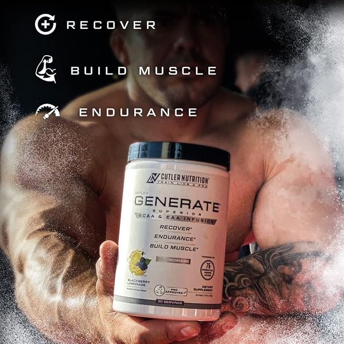 Generate EAA and BCAA Powder: Best Post Workout Recovery Drink and Branched Chain Amino Acids Supplement with Essential Amino Acids 5g BCAAs 2g EAAs | BlackBerry Lemonade 30 Servings