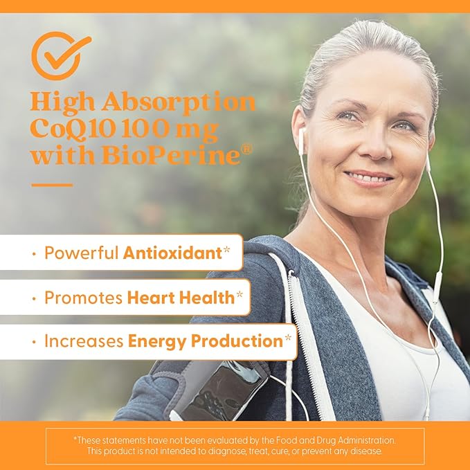 Doctor's Best High Absorption CoQ10 with BioPerine Supplement - Coenzyme Q10 Caps for Heart Health &amp Antioxidant Support CoQ10 100mg for Women &amp Men Non GMO Naturally Fermented - 120 Veg Ca