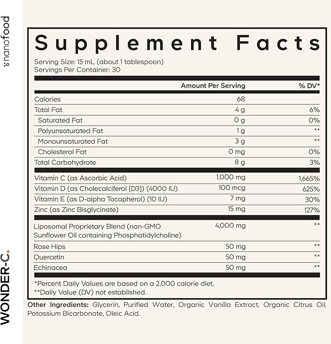 Codeage Liquid Vitamin C 1000mg Vitamins D3 E &amp Zinc Rose HIPS Quercetin Echinacea Vegan Liposomal Vitamin C Supplement Non-GMO - 15.22 fl oz