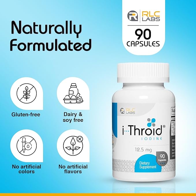 RLC Labs i-Throid 12.5 mg - Thyroid Supplements for Hypothyroidism Iodide Supplements for Thyroid Support Healthy Metabolism Thyroid Support for Women and Men - 90 Vegetarian Capsules (1 Pack)