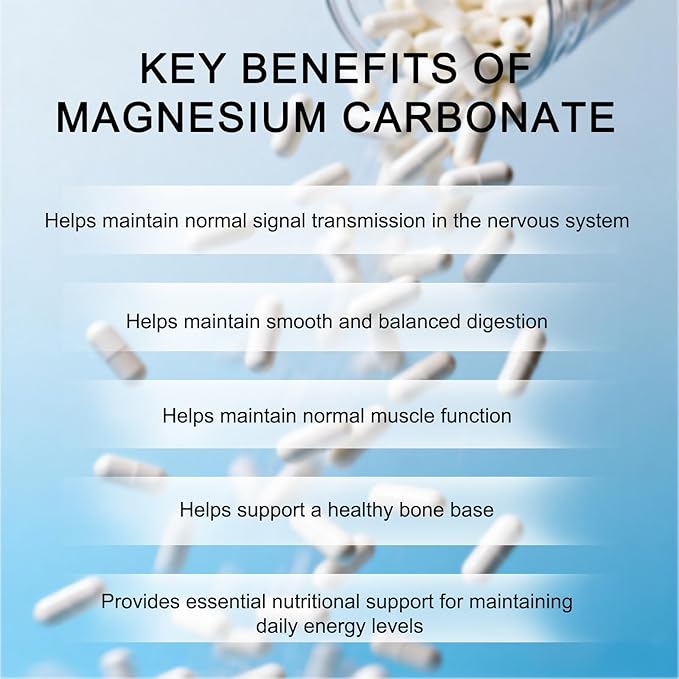 Magnesium Carbonate 500mg 90 Capsules | High Absorption Magnesium Supplement for Muscle Nerve &amp Digestive Support | Promotes Metabolism &amp Overall Health | Vegan Non-GMO Gluten Free (01)