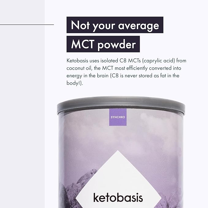 Synchro - Ketobasis MCT Oil Powder Coconut-Derived Brain and Body Energy Drink Brain Supplement with Caprylic Acid Alternative to Caffeine