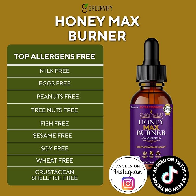 Honey Max Burner Extra Strength Dietary Supplement Advanced Formula with L-Arginine 2 fl oz Gluten Free Sugar Free Non-GMO (1)