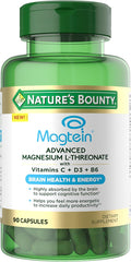 Nature’s Bounty Magnesium L-Threonate – Advanced Magnesium Supplement with Vitamin C Vitamin D3 and Vitamin B6 – Supports Brain Health Energy Nerve &amp Immune Support Supplement – 90 Capsules