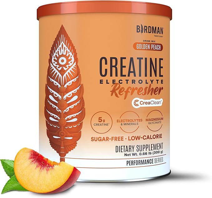 BIRDMAN Creatine Refresher | Creatine Monohydrate Powder with Electrolytes Magnesium Glycinate &amp Vitamins | Creaclean Seal | Sugar Free Low Calorie | Golden Peach | 30 Servings