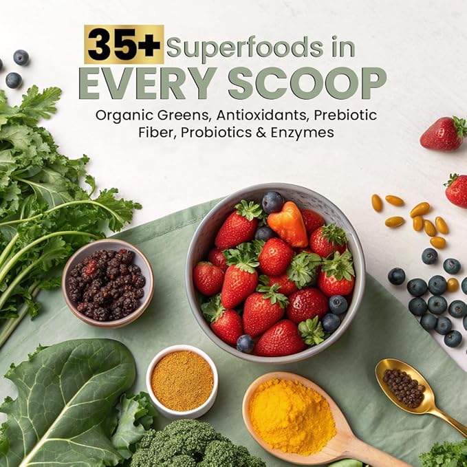 Superfood Reds &amp Greens Powder - 11.64 oz (Pack of 12) Prebiotics &amp Probiotics for Digestive Health Super Greens Powder with Ashwagandha Antioxidants Strawberry Flavor Vegan Non-GMO