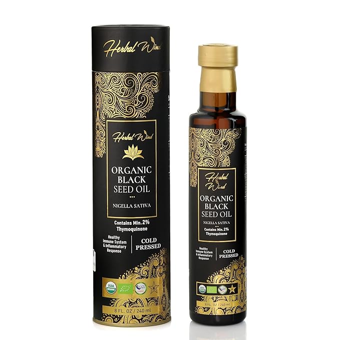 Herbal Wind Black Seed Oil: Cold Pressed USDA Organic Black Seed Oil Liquid - Turkish Nigella Sativa Black Cumin Seed Oil with Min. 2% Thymoquinone for Immune Support Joint Health and More - 8 Fl Oz