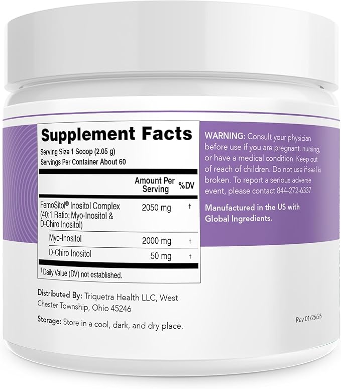 FemoSitol Inositol Powder | Myo-Inositol &amp D-Chiro Inositol Complex - Clinically Proven 40:1 Ratio (Vitamin B8) | Hormonal Balance &amp Healthy Ovarian Function Support (123 gram – 60 Servings)
