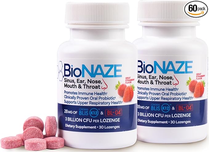 Bionaze Oral Probiotic BLIS K12 &amp BL-04 for Sinus Tonsil Stones Bad Breath Post Nasal Drip Throat &amp Mouth. Improve Upper Respiratory Health with Clinically Proven Oral Probiotics (2 Pack)