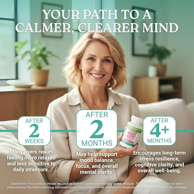 Mood Boost | 24-in-1 B-Complex &amp Zinc | Calm Support &amp Stress Relief Supplement with Ashwagandha L-Theanine &amp GABA | Natural Mood Energy &amp Resilience | Non-GMO Vegan | 60 Day Supply