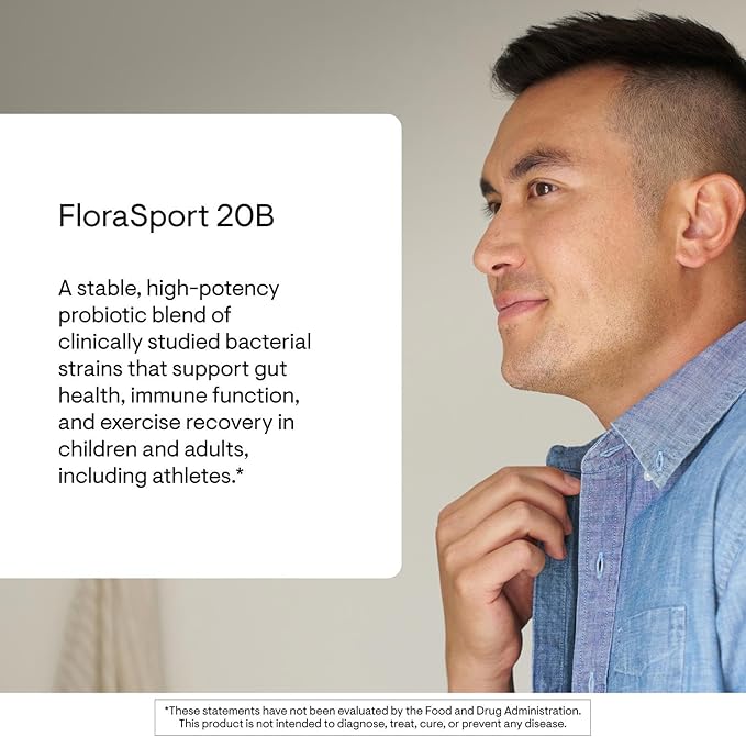 THORNE - FloraSport 20B - Shelf-Stable Probiotic Blend - Supports Gut Immune &amp Digestive Health - Occasional Gas Bloating Diarrhea &amp Constipation Relief* - NSF Certified for Sport - 30 Caps