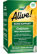 Nature’s Way Alive! Calcium Bone Support Tablets* Max Absorption Calcium Supplement with Vitamins D3 K2 &amp Magnesium Promotes Bone Health and Bone Density* Gluten Free 120 Tablets