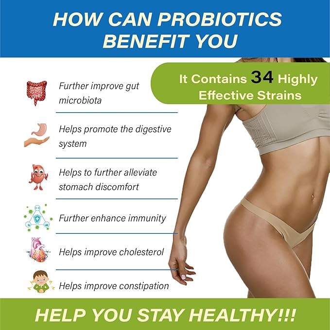 Organic Probiotic and Prebiotics150 Billion CFU 34 Strains Digestive Enzymesfor Men and Women 60 Vegan Capsules for Gut Health &amp Digestive Support Non-GMO Gluten Free