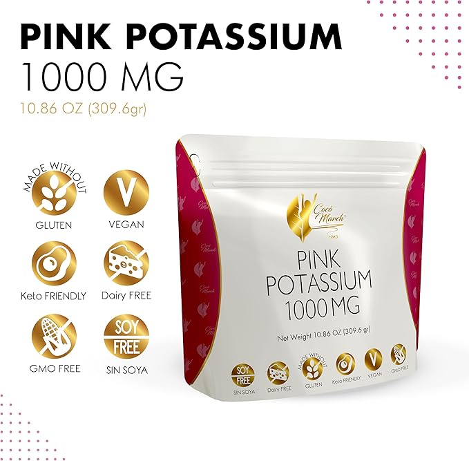 Cocó March N.M.D Pink Potassium Electrolytes Powder – Potassium Supplement for Hydration Muscle Bone &amp Heart Support – Gluten Free Dairy Free Vegan Keto Friendly - Natural Lemon Flavor 10.86