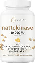 Micro Ingredients Nattokinase 10000 FU Per Serving (Natural Natto Extract) 240 Vegetarian Capsules | with CoQ10 Turmeric Aged Garlic &amp Pine Bark Extract | Non-GMO Lab Tested cGMP Manufacture
