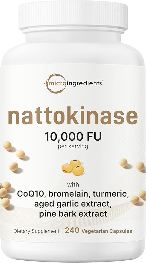Micro Ingredients Nattokinase 10000 FU Per Serving (Natural Natto Extract) 240 Vegetarian Capsules | with CoQ10 Turmeric Aged Garlic &amp Pine Bark Extract | Non-GMO Lab Tested cGMP Manufacture