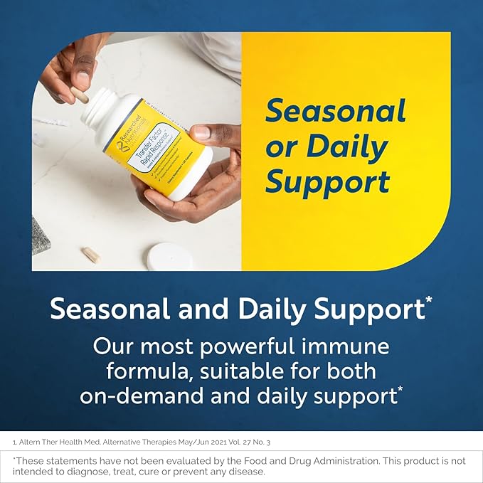 Researched Nutritionals Transfer Factor Rapid Response Immune Support Supplement - Colostrum Blend with Beta Glucan IP-6 &amp Lactoferrin Fast-Acting Innate &amp Adaptive Immune Modulation (120 Ca