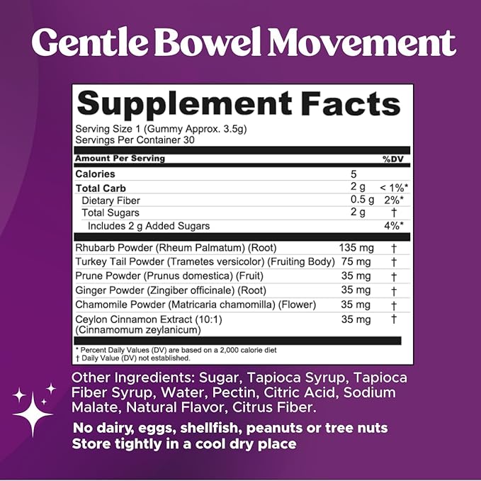 Fungiments Super Prune – Constipation Relief &amp Digestive Support Turkey Tail Mushrooms Prebiotic Fiber Rhubarb Ginger &amp Chamomile – Gut Health Debloating &amp Regularity (30 Gummies)