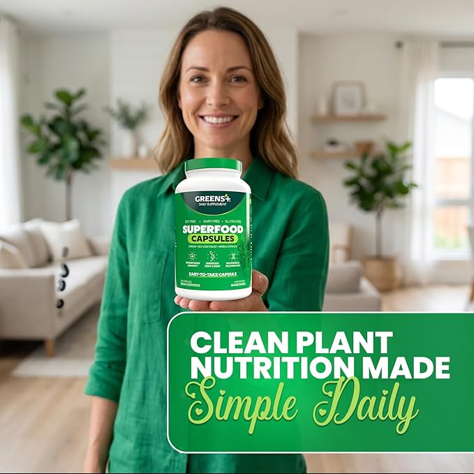 Greens+ Organic Superfood Capsules Organic Spirulina and Chlorella with Alfalfa &amp Wheat Grass Vitamins &amp Minerals Supplements Gluten-Free Vegan Non-GMO 240 Count