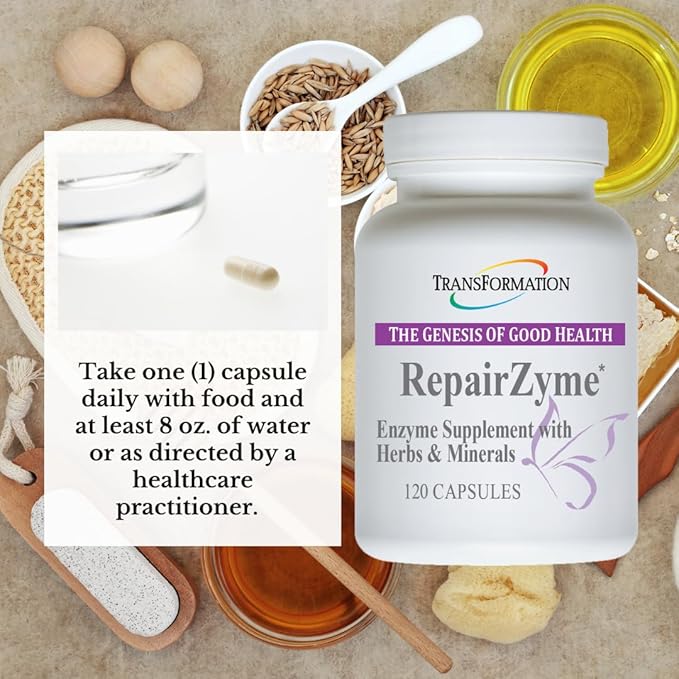 TRANSFORMATION THE GENESIS OF GOOD HEALTH RepairZyme High-Potency Digestive Enzyme Blend Natural Supplement with Herbal Extracts &amp Essential Minerals for Gut Digestion &amp Overall Wellness 120